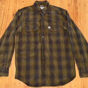 carhartt green plaid flannel shirt medium Relaxed Fit